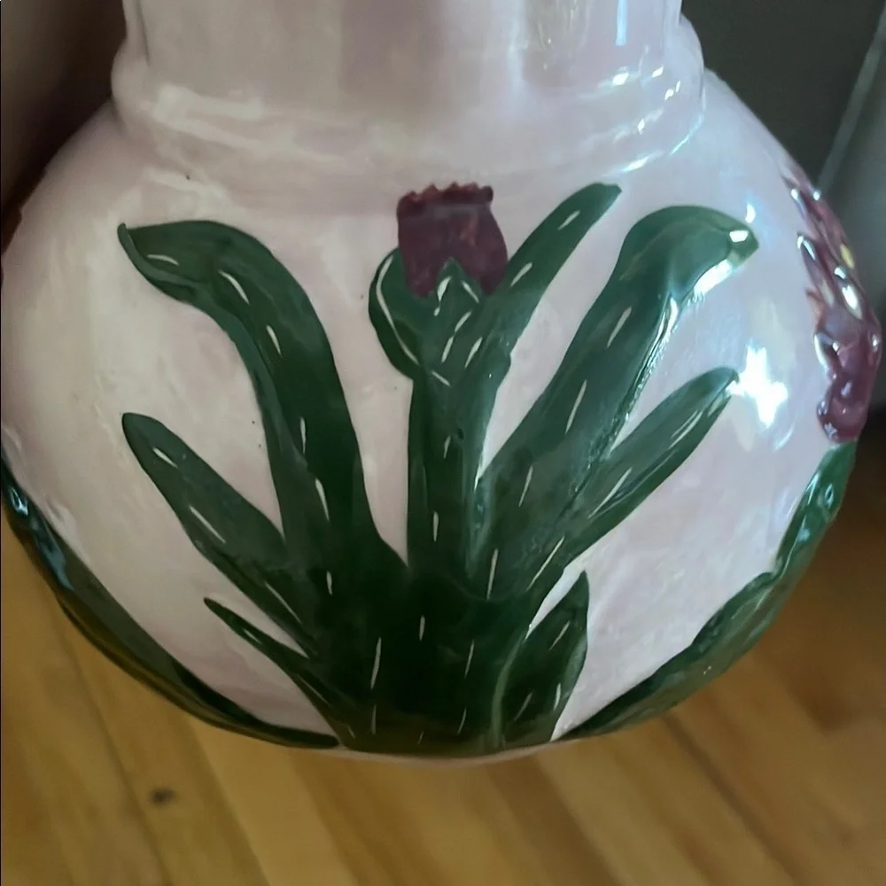 1950’s Hand Painted Floral Ceramic Pitcher, pink